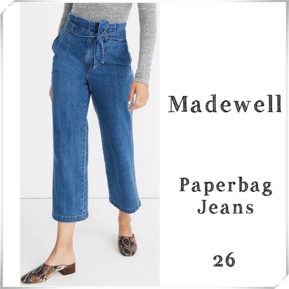 MADEWELL Paperbag High Rise Wide Crop Jeans Flannigan Wash Size 26 Style# AA574